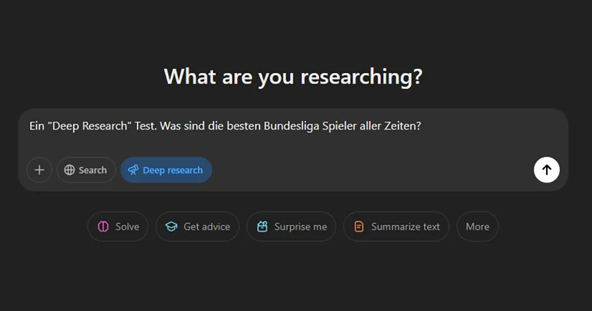 deep research oberfläche